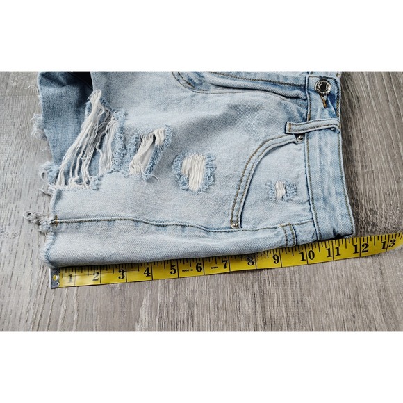 Shein XS Distressed Jean Shorts Light Blue Cutoff Raw Hem High Rise Denim 2in - Picture 5 of 7